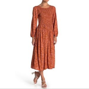 SUSINA Boho Printed Smocked Floral Midi Dress